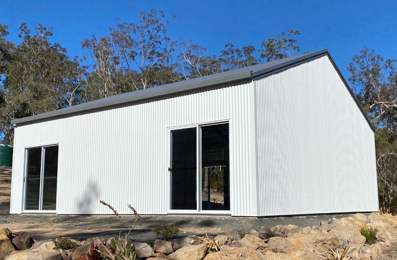 Shed in ColourBond Dover White Fair Dinkum Builds Northern Rivers_